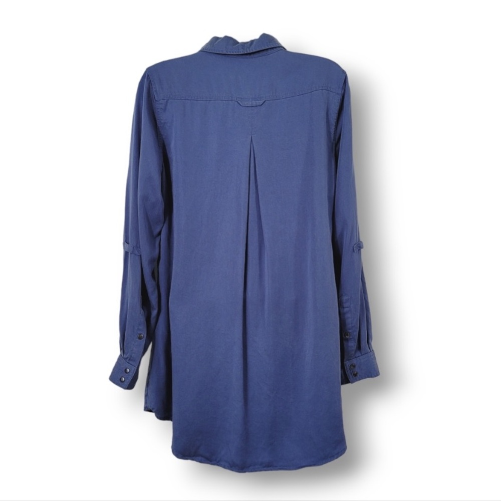 Soft Surroundings Blue Sleeve Tencel Snap Tab Tunic Shirt Denim Embroidered S - Picture 4 of 11